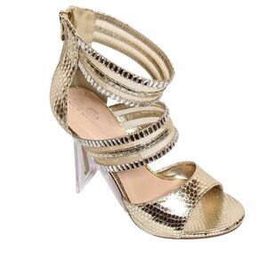DE BLOSSOM COLLECTION WOMEN'S GOLD SHIMMER W/ MESH & CRYSTAL HEELS - SIZE 7.5